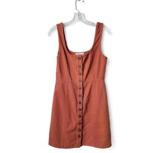 Chloe & Katie Overall Orange Rust Sleeveless Button Front Cotton Linen Medium